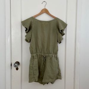 Lou & Grey olive ruffle sleeve linen romper